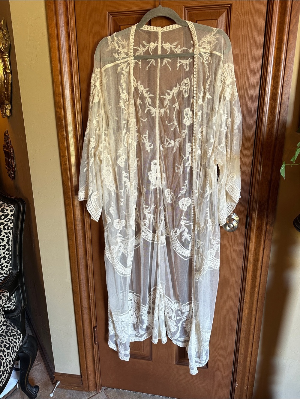 Sheer Ivory Embroidered Lace Kimono/Cover Up OS